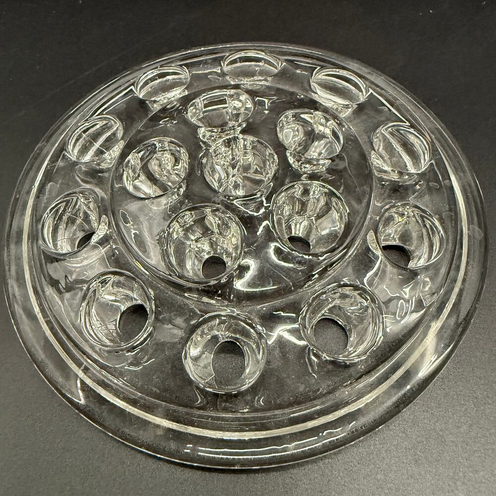 vintage 5" clear glass Flower Frog 16 stem holes floral arrangements flea bite